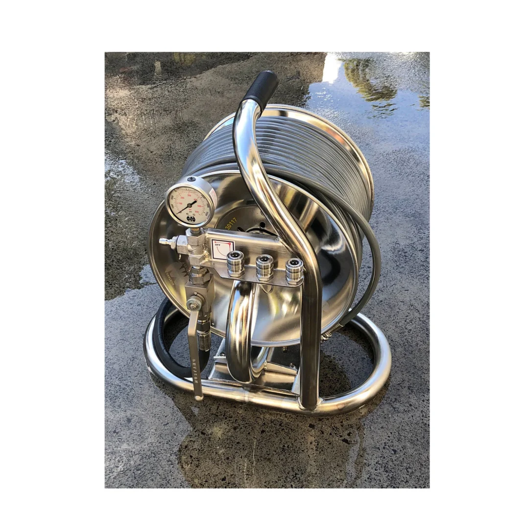 כננת מיני שליטה מרחוק למכונת פתיחת סתימות בלחץ מים - Remote Mini Reel Stainless Steel 1/4 - TJE